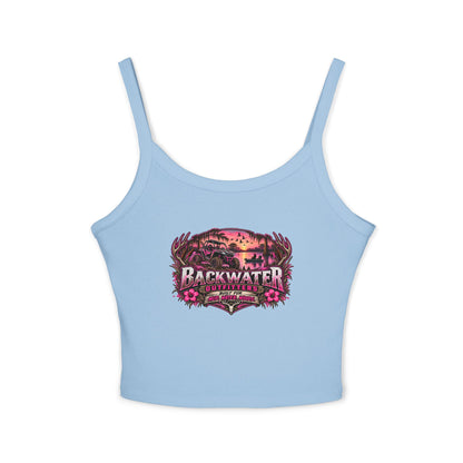 Backwater Outfitters Women's Crop Tank Top – Retro Sunset Fishing Graphic
