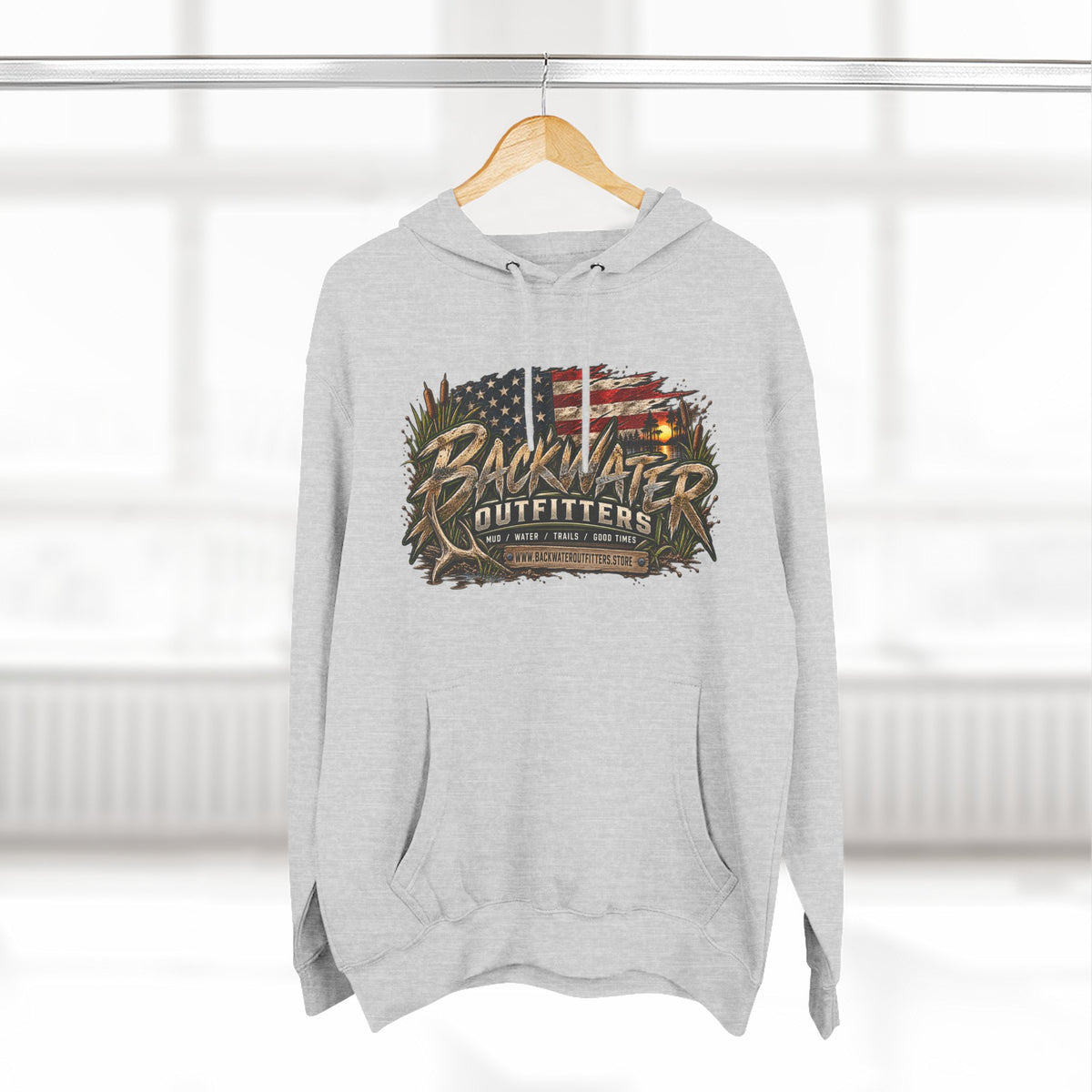 Backwater Outfitters Off-Road Hoodie – American Flag & UTV Graphic Fleece Printify