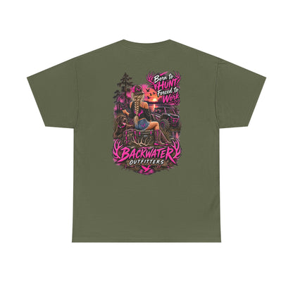Backwater Outfitters Hunting Graphic Tee — "Born to Hunt, Forced to Work"