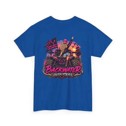 Backwater Outfitters Graphic Tee — Retro Sunset Fishing ATV Shirt