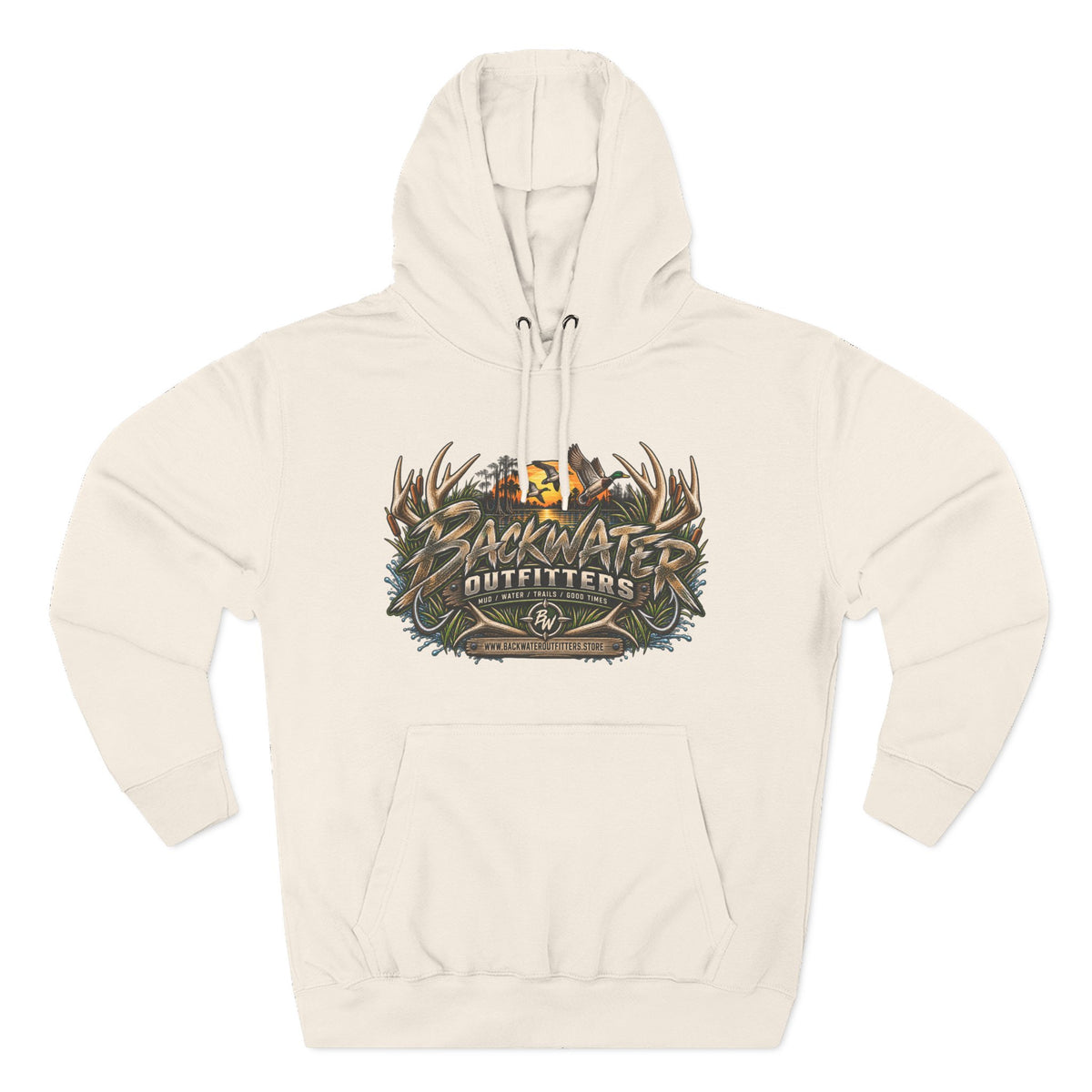 Backwater Outfitters Hoodie — Off‑Road Adventure Fleece Pullover Printify