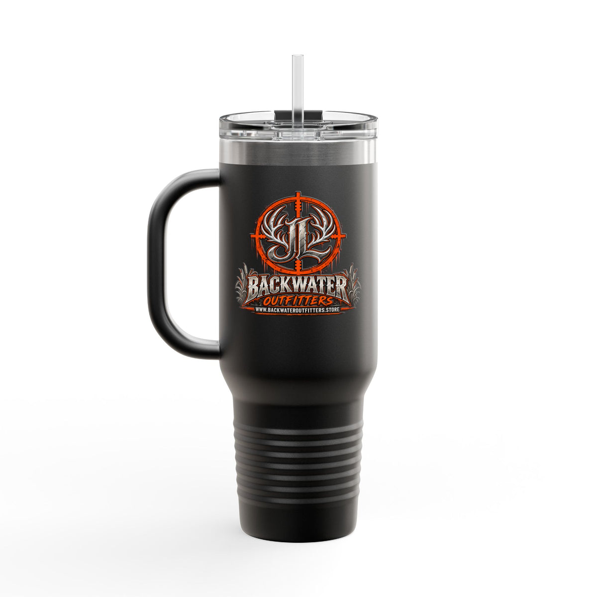 James Luker Backwater Hunting Logo 40oz Insulated Travel Mug Printify