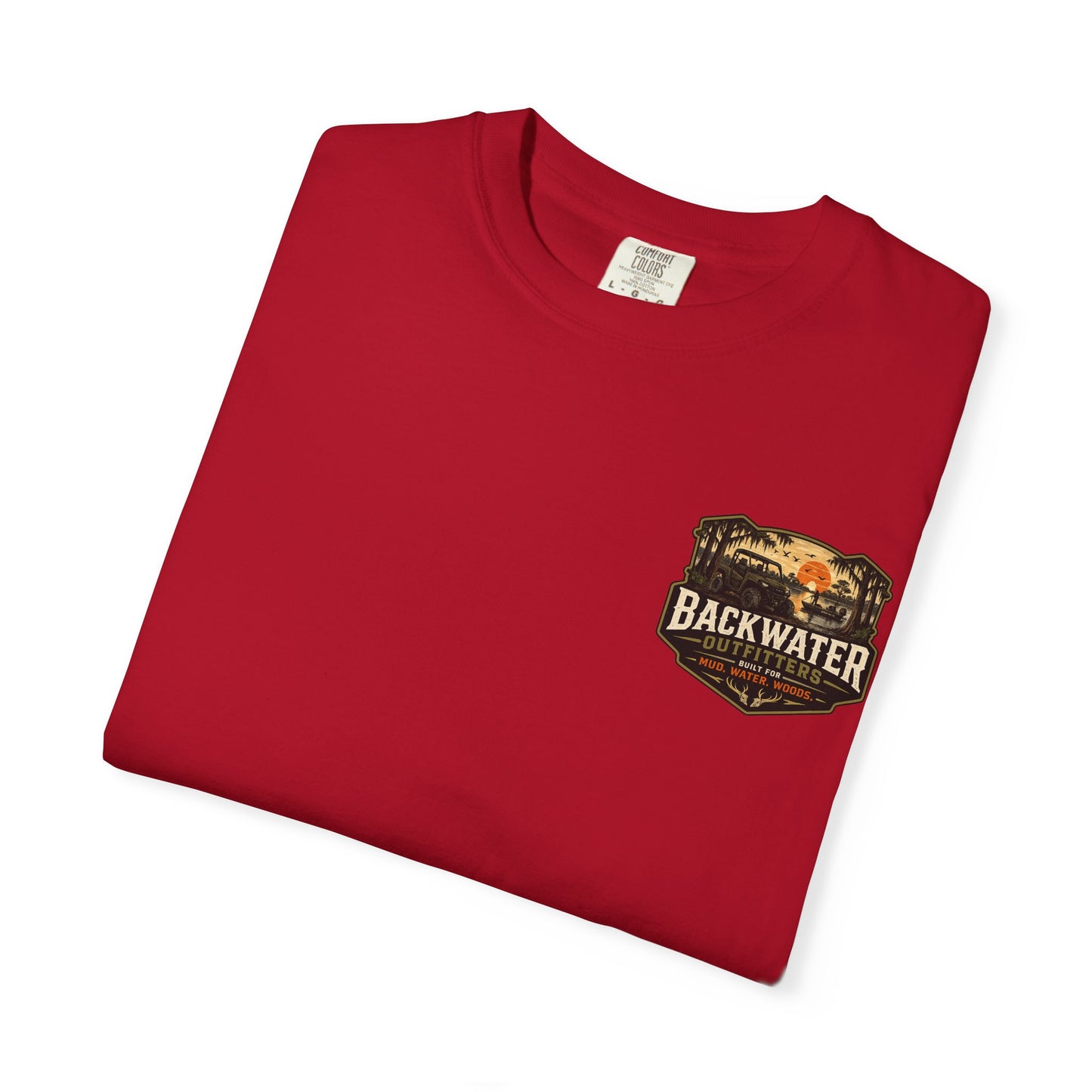 Backwater Outfitters Sunset Canoe T-Shirt — "Built for Mud. Water. Woods."