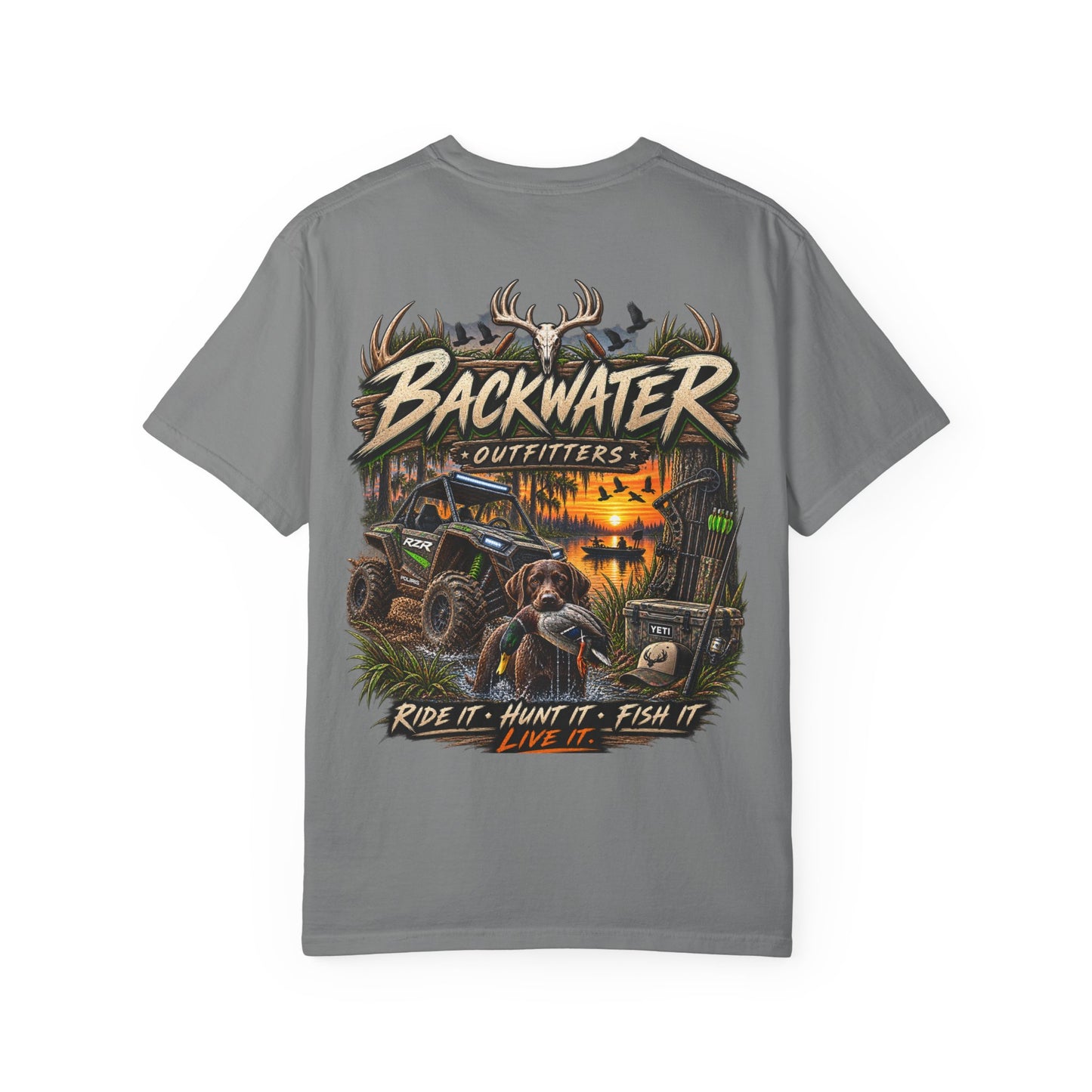 Backwater Outfitters Graphic T-Shirt — Ride It • Hunt It • Fish It
