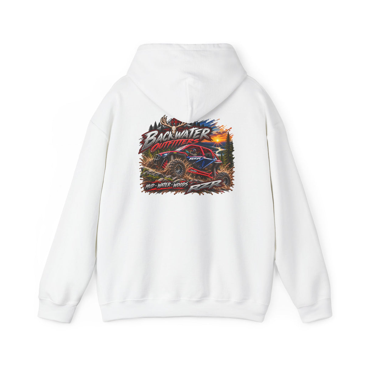 Backwater Outfitters Hoodie — American Flag Outdoor Fishing & Off-Road Pullover Printify