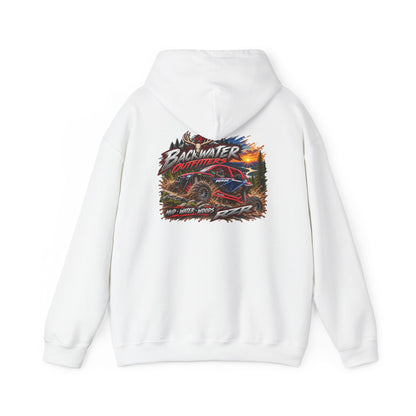 Backwater Outfitters Hoodie — American Flag Outdoor Fishing & Off-Road Pullover Printify