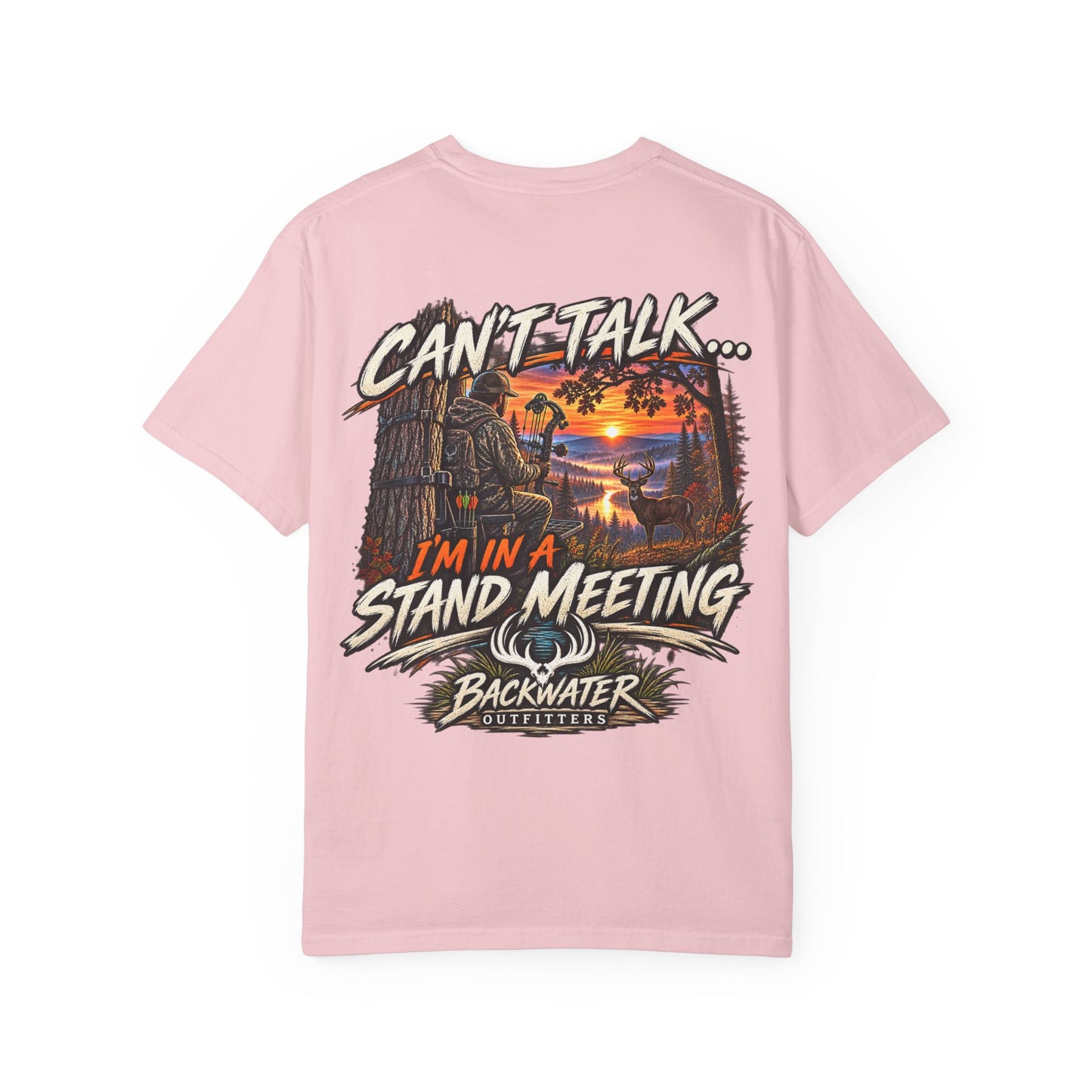 Stand Meeting Hunting T-Shirt — "Can't Talk... I'm In A Stand Meeting" Backwater Outdoors Tee