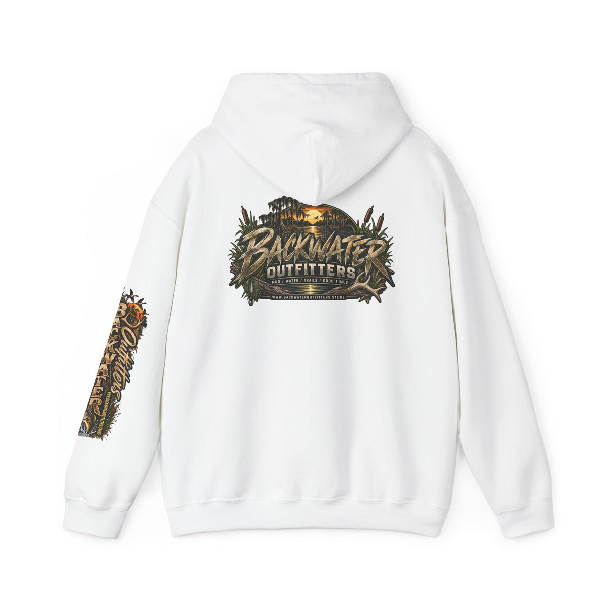 Simply Backwater Outfitters Hoodie — Outdoor Fishing Sunset Graphic Pullover Printify