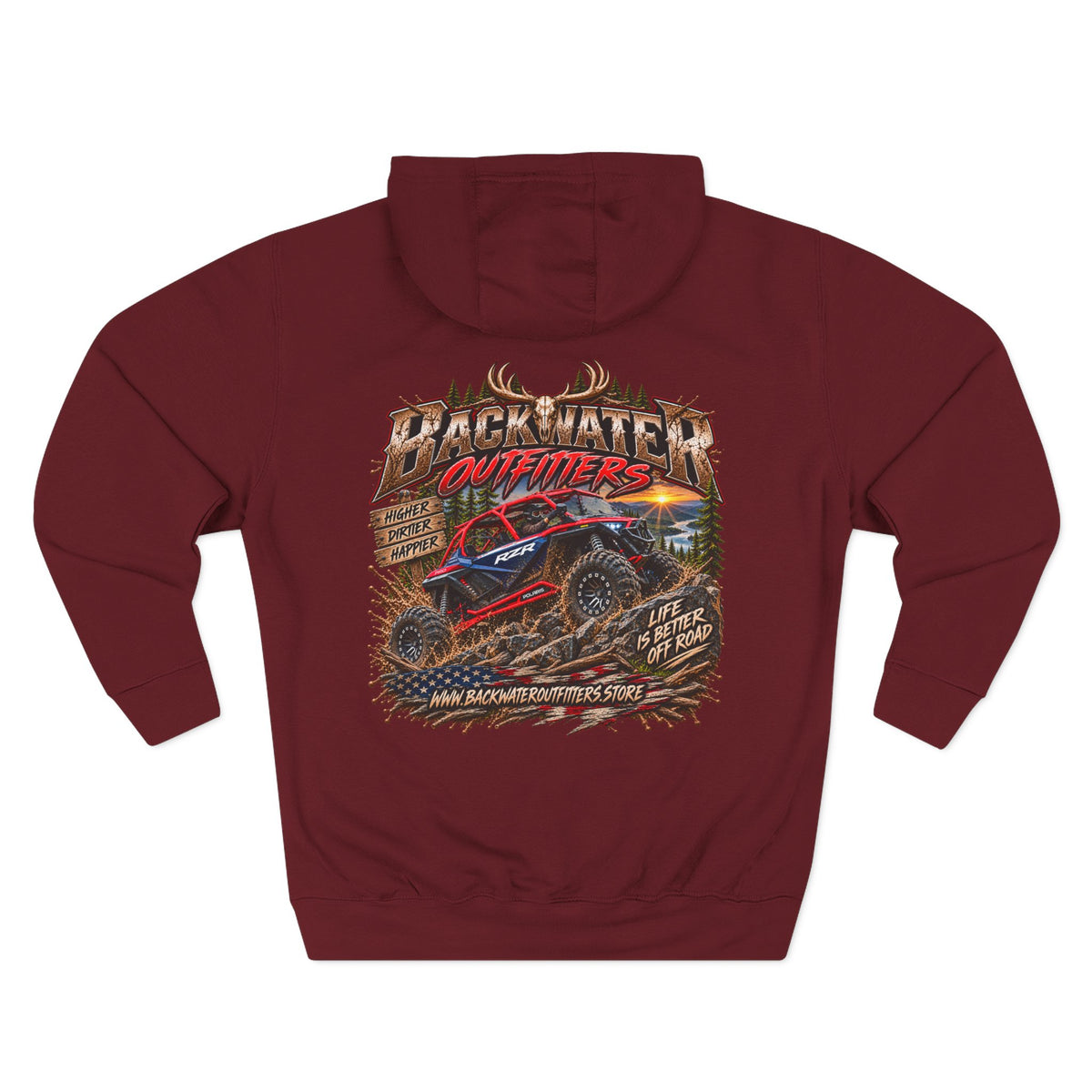 Backwater Outfitters Off-Road Hoodie – American Flag & UTV Graphic Fleece Printify