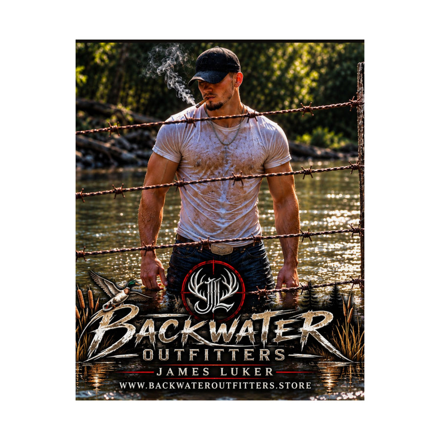 Backwater Outfitters Matte Poster — James Luker Fishing Cabin Wall Art Printify