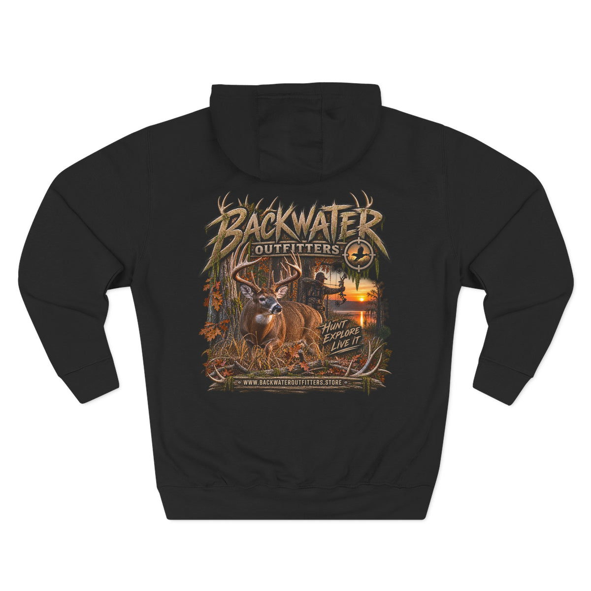 Backwater Outfitters Deer Sunset Hoodie — Hunting Outdoor Graphic Hoodie Printify