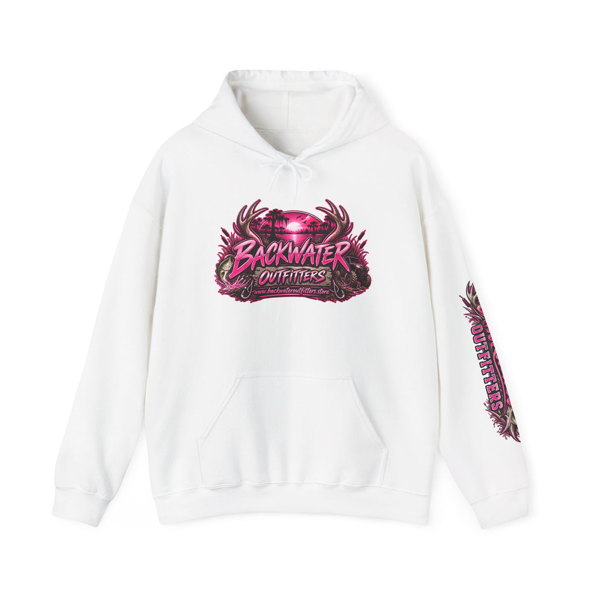 Girl Backwater Outfitters Hoodie — Retro Pink Outdoors Graphic Pullover Printify