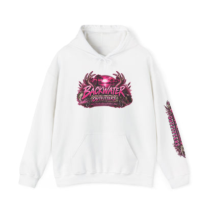 Girl Backwater Outfitters Hoodie — Retro Pink Outdoors Graphic Pullover Printify