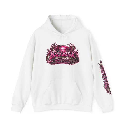 Girl Backwater Outfitters Hoodie — Retro Pink Outdoors Graphic Pullover Printify