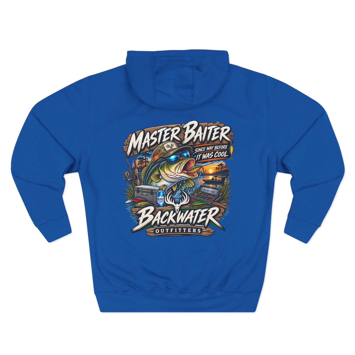 Backwater Outfitters Fishing Hoodie — "Master Baiter" Graphic Pullover