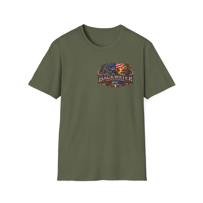 Backwater Outfitters Fishing T-Shirt — American Flag Bass Graphic