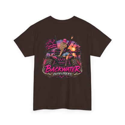 Backwater Outfitters Graphic Tee — Retro Sunset Fishing ATV Shirt