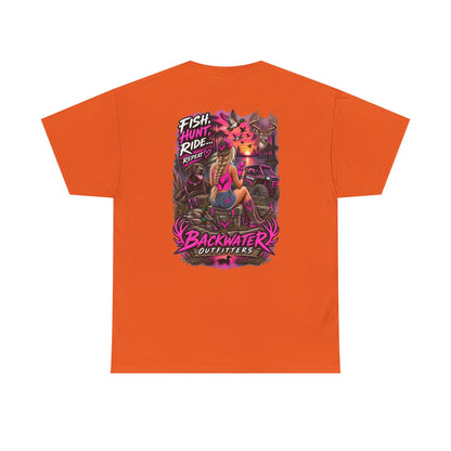 Backwater Outfitters Graphic Tee — "Fish Hunt Ride Repeat" Beach & Fishing Shirt