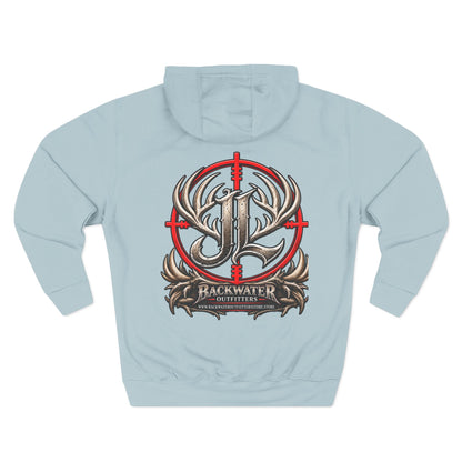 James Luker Hunting Logo Hoodie — Backwater Outfitters Antler Crest Fleece Hoodie Printify
