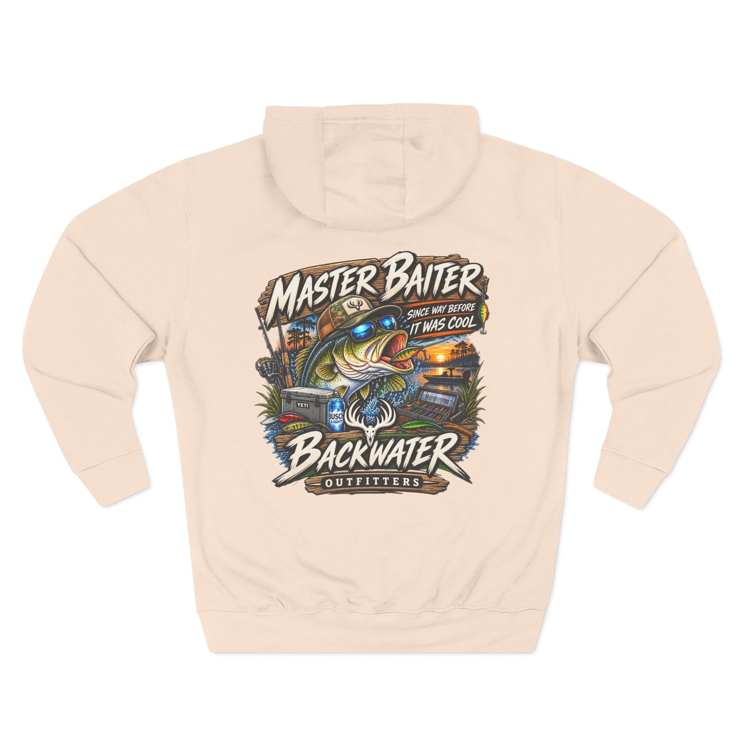 Backwater Outfitters Fishing Hoodie — "Master Baiter" Graphic Pullover
