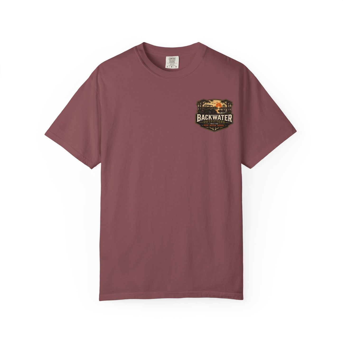 Backwater Outfitters Sunset Canoe T-Shirt — "Built for Mud. Water. Woods."
