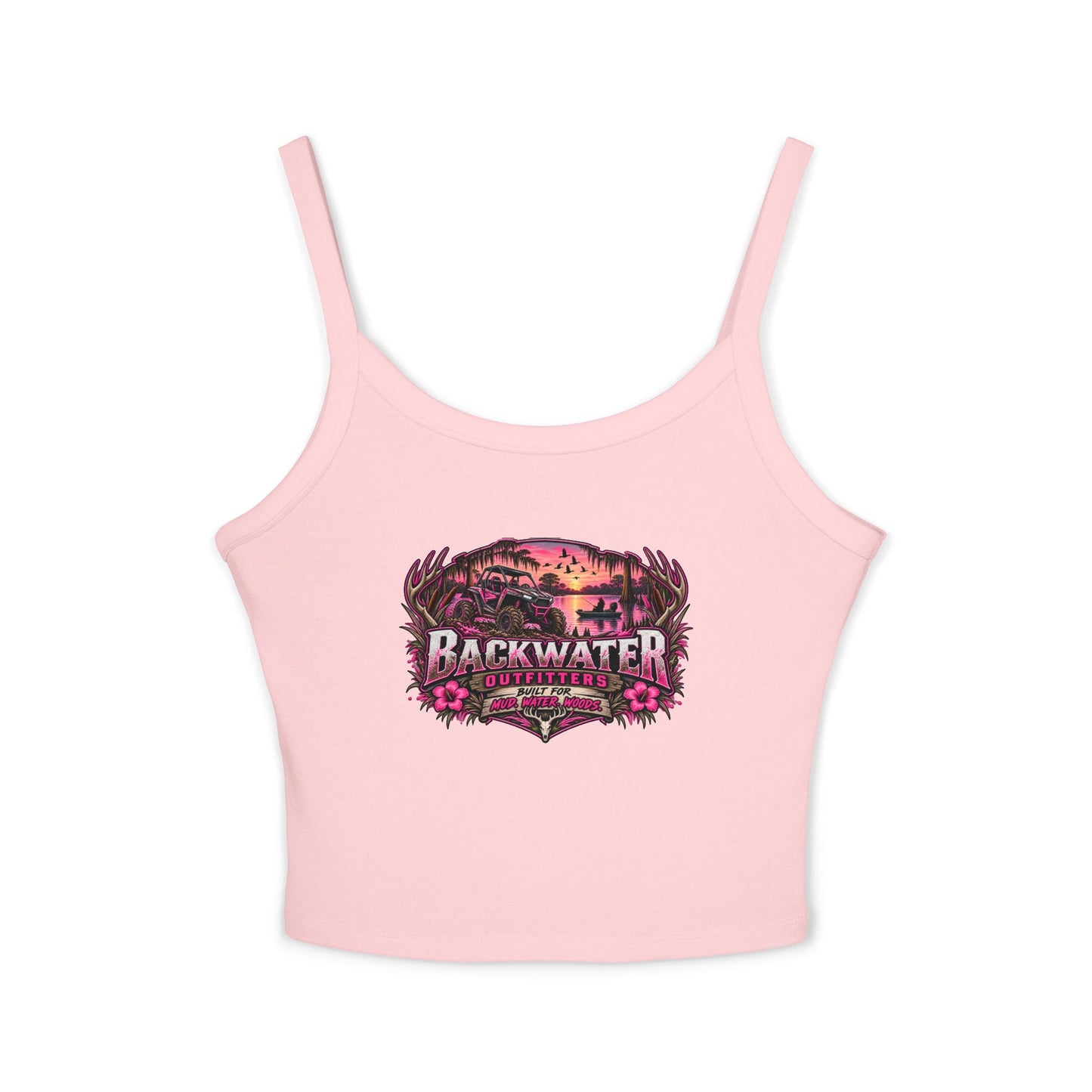 Backwater Outfitters Women's Crop Tank Top – Retro Sunset Fishing Graphic