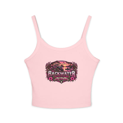 Backwater Outfitters Women's Crop Tank Top – Retro Sunset Fishing Graphic