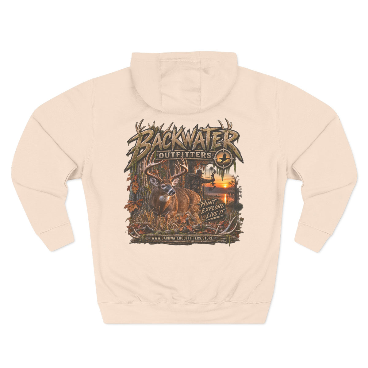 Backwater Outfitters Deer Sunset Hoodie — Hunting Outdoor Graphic Hoodie Printify