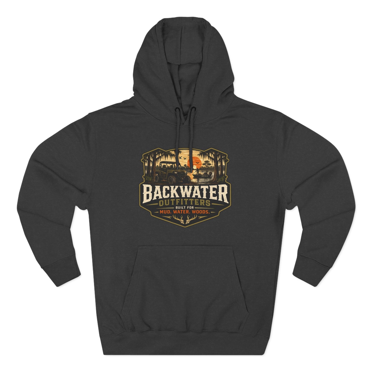 Backwater Outfitters Fishing Hoodie — “My Retirement Plan Has a Trolling Motor” Graphic