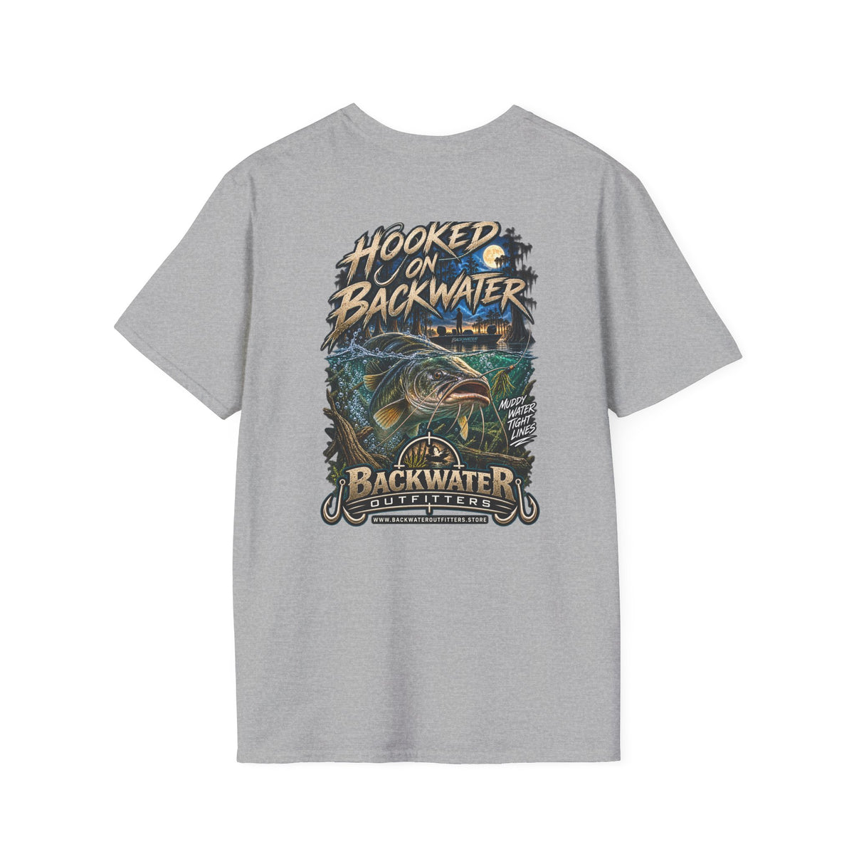 Hooked on Backwater Fishing T-Shirt — Bass Angler Graphic Tee Printify