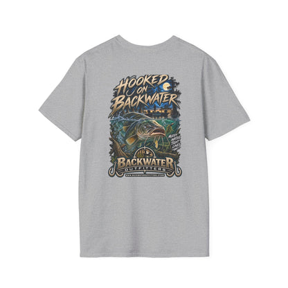 Hooked on Backwater Fishing T-Shirt — Bass Angler Graphic Tee Printify