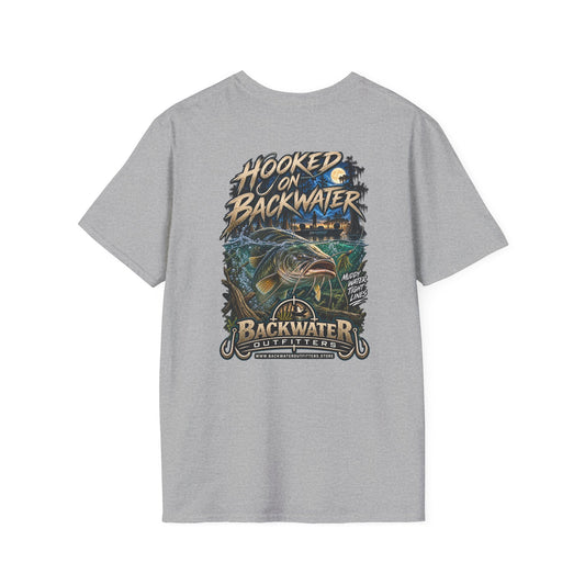 Hooked on Backwater Fishing T-Shirt — Bass Angler Graphic Tee Printify