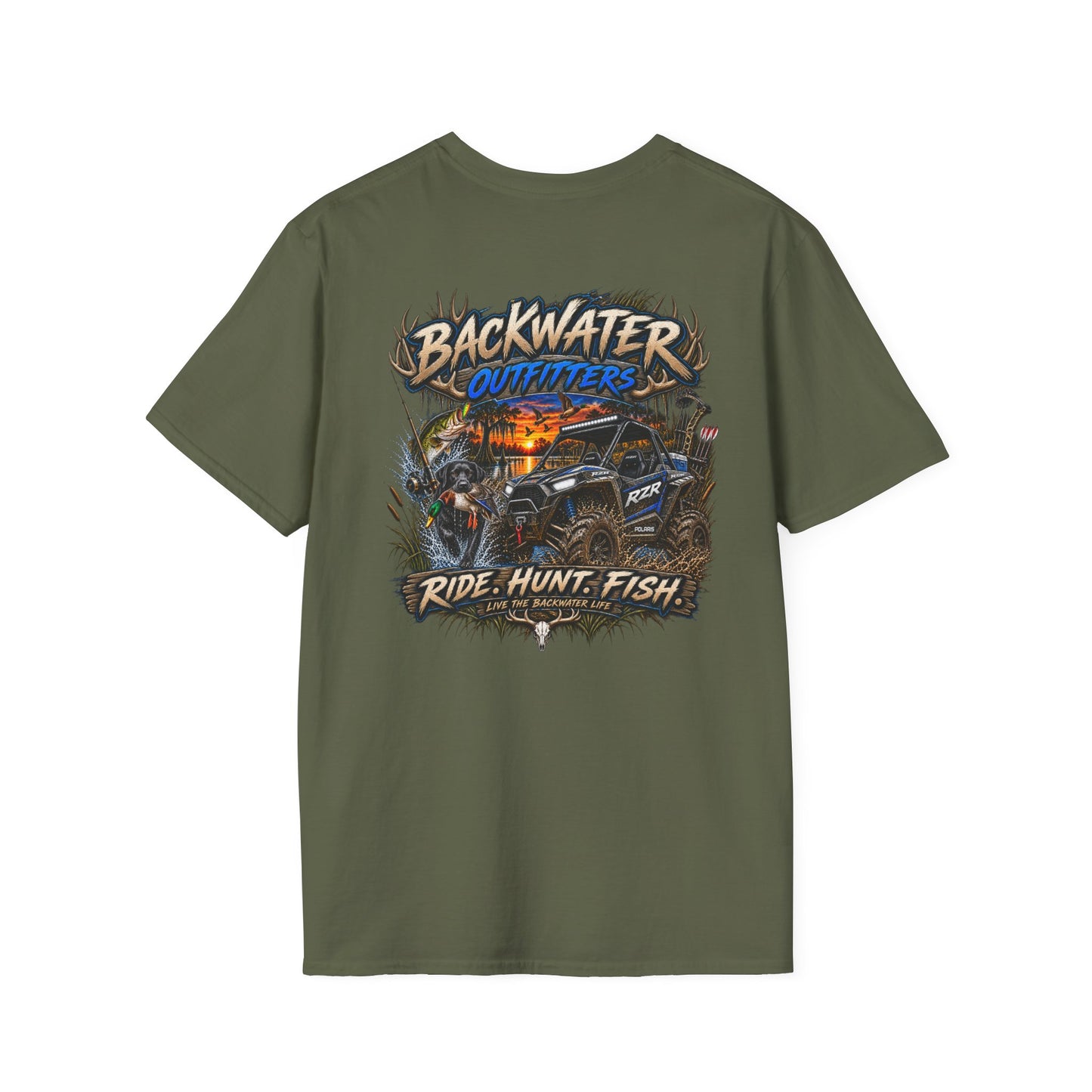 Backwater Outfitters T-Shirt — Rustic Camping & Fishing Logo Tee