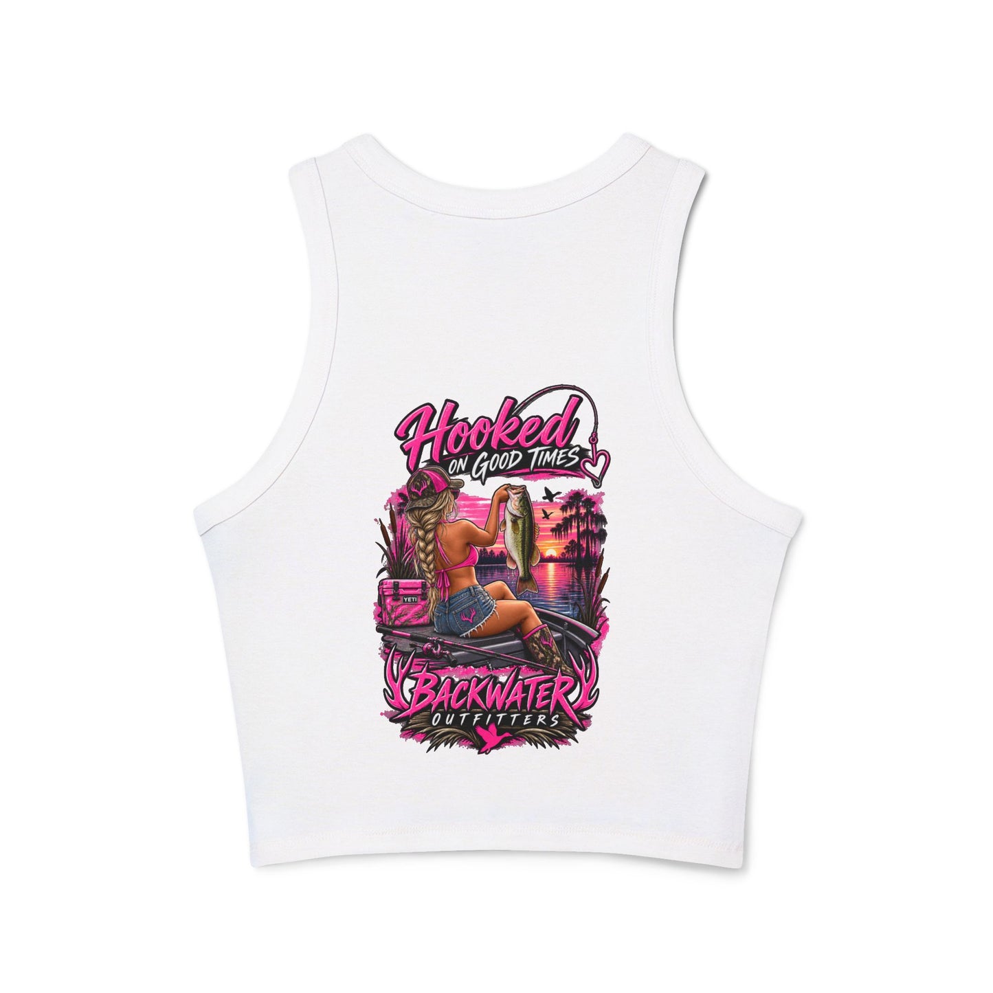 Backwater Hooked Tank Top — Women's Fishing Racerback Graphic