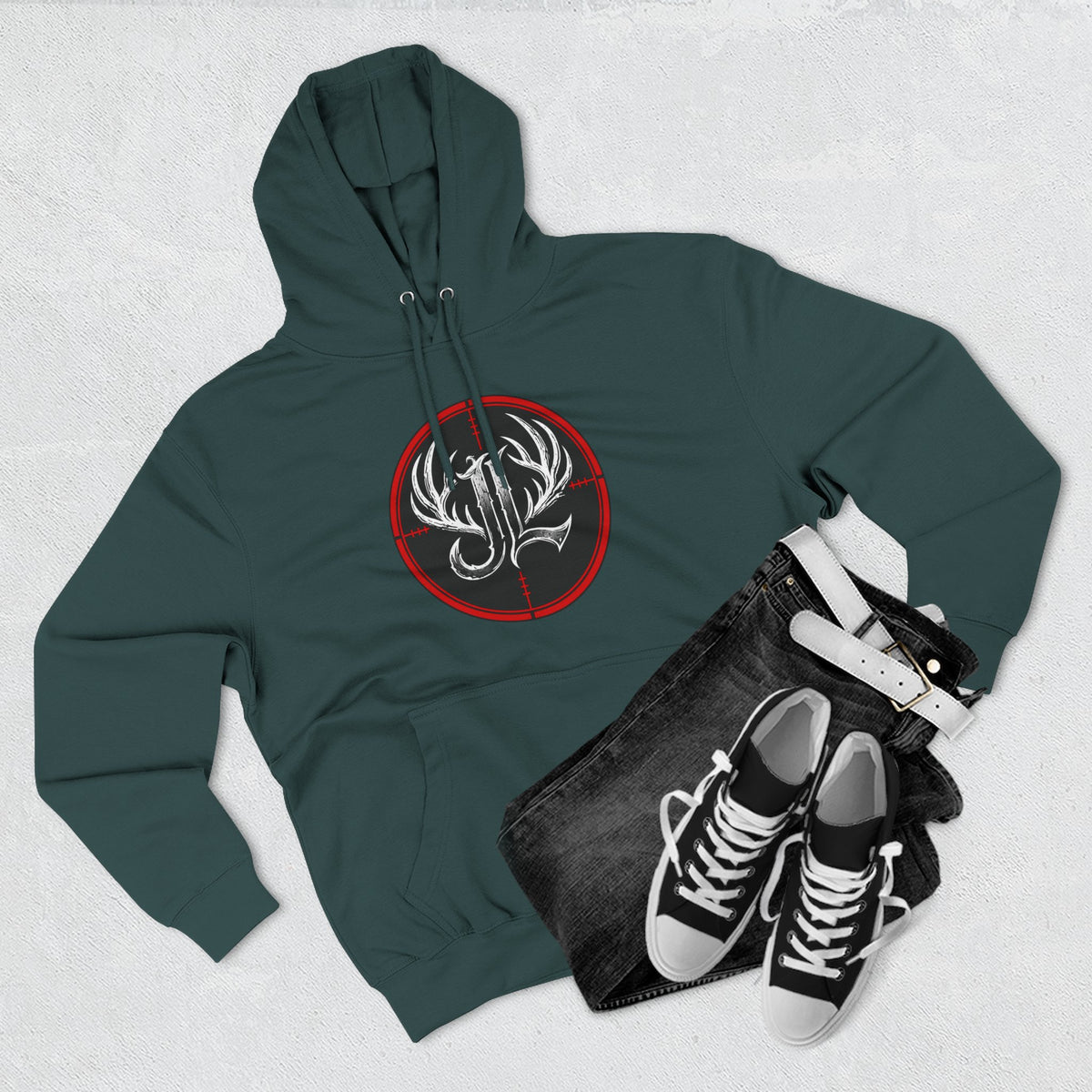 James Luker Hunting Logo Hoodie — Backwater Outfitters Antler Crest Fleece Hoodie Printify