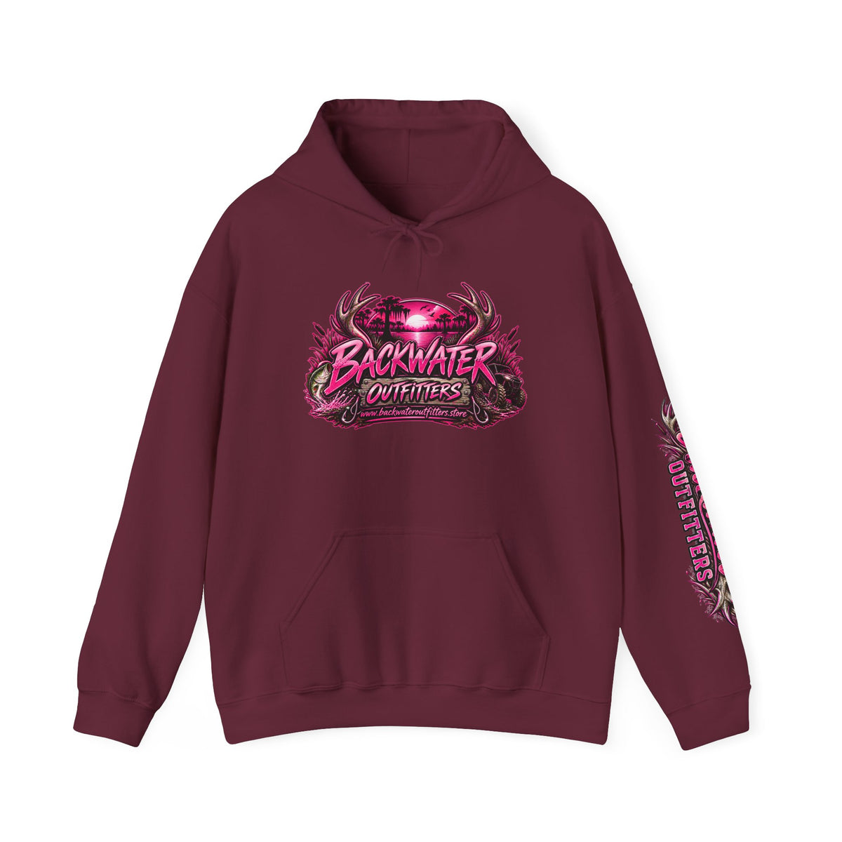 Girl Backwater Outfitters Hoodie — Retro Pink Outdoors Graphic Pullover Printify