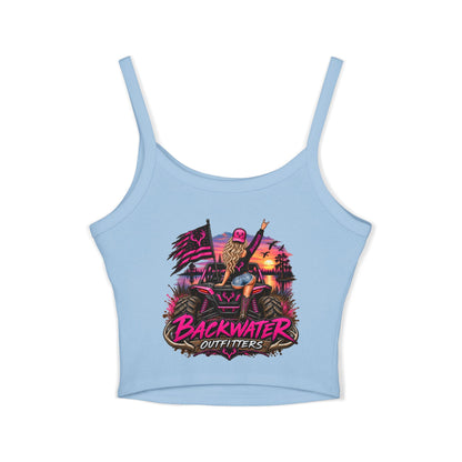 Backwater Outfitters Women's Crop Tank Top – Retro Sunset Fishing Graphic