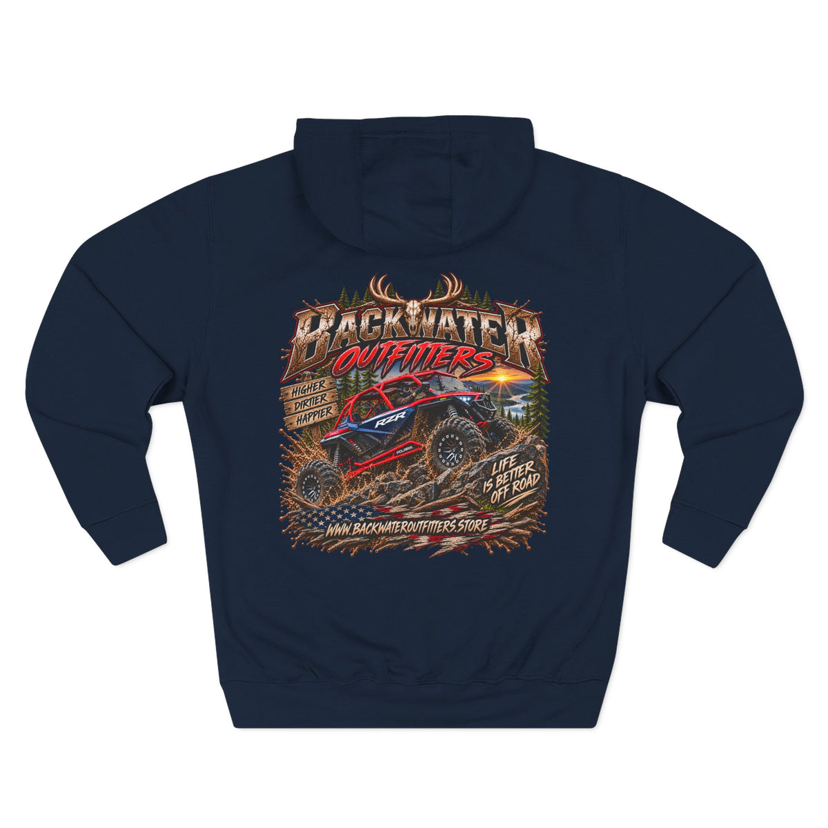 Backwater Outfitters Off-Road Hoodie – American Flag & UTV Graphic Fleece Printify