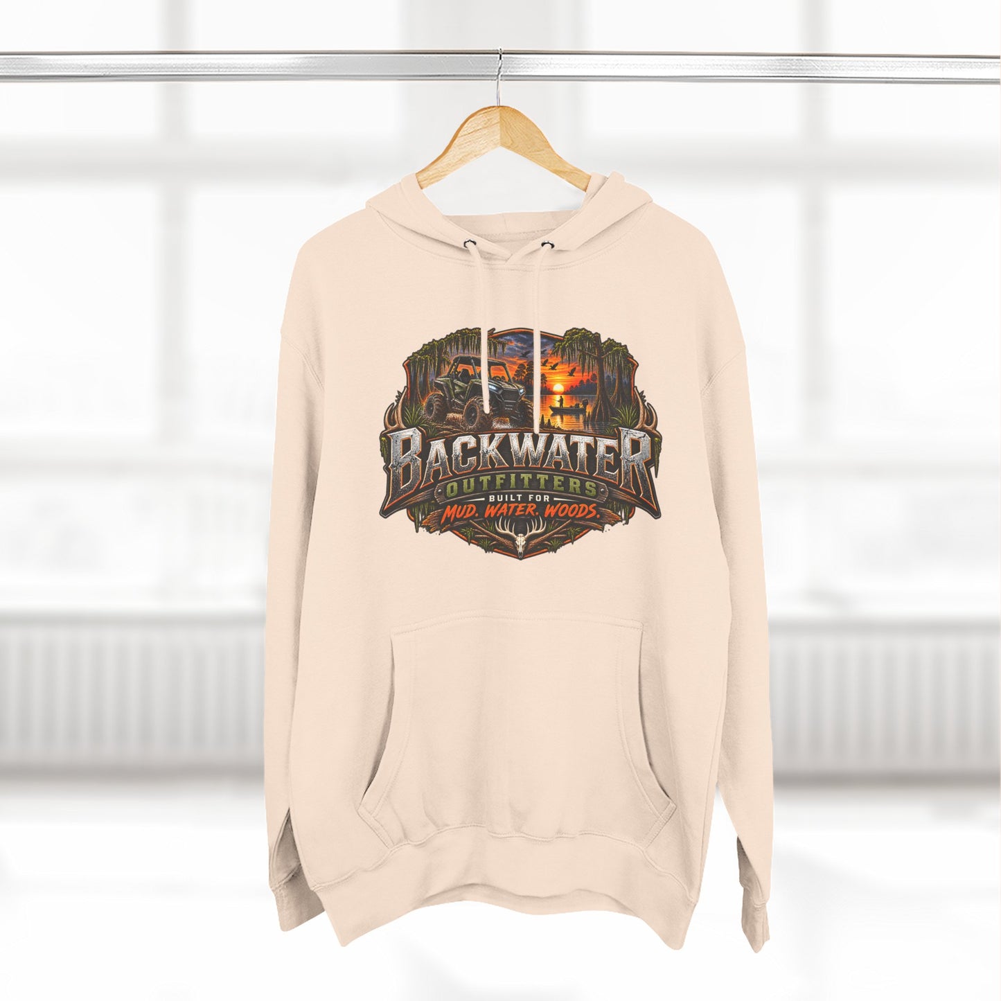 Backwater Outfitters Hoodie — Ride It, Hunt It, Fish It Graphic Pullover