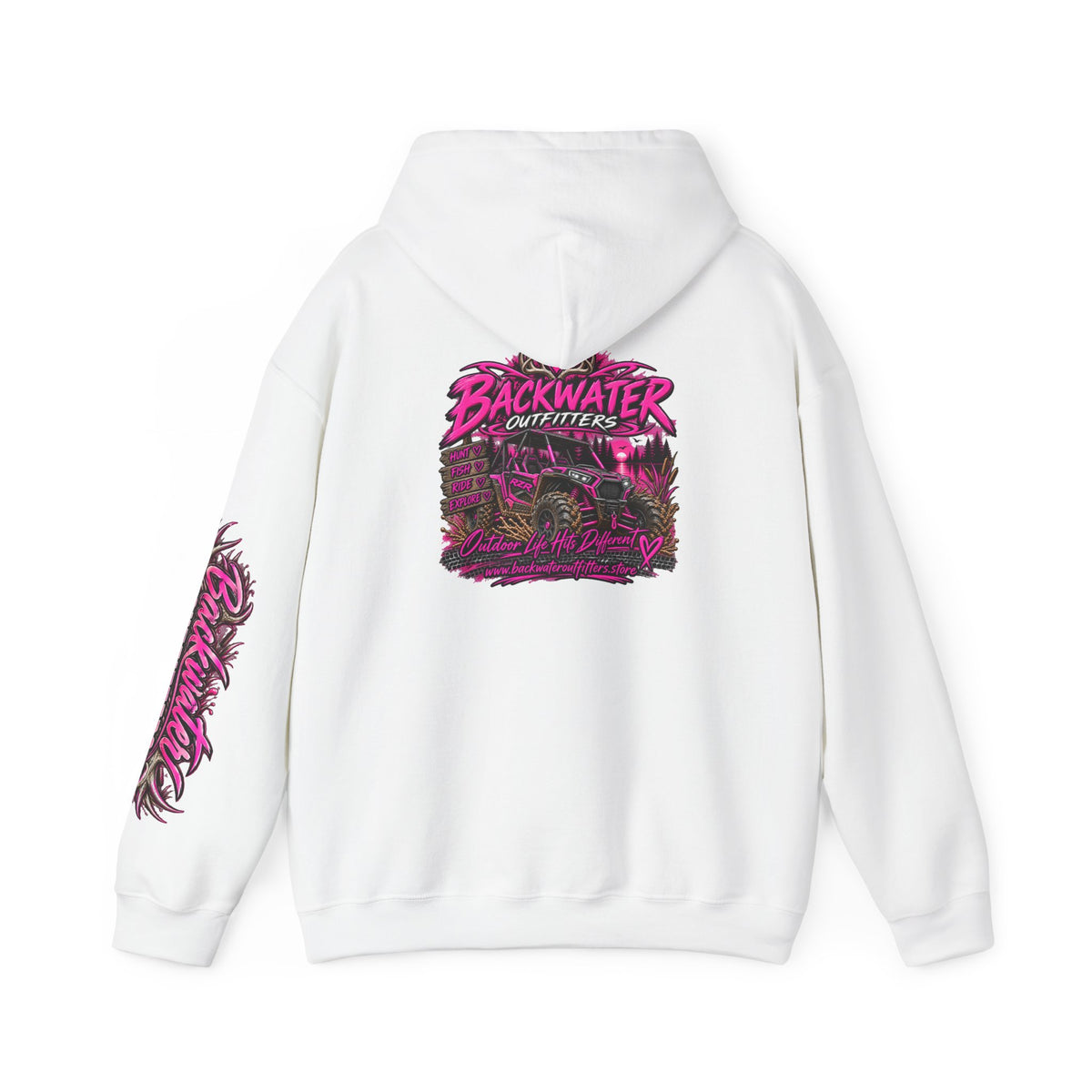Girl Backwater Outfitters Hoodie — Retro Pink Outdoors Graphic Pullover Printify