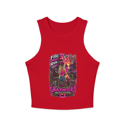 Backwater Outfitters Fish Hunt Ride Tank — Women's Graphic Racer Crop Top