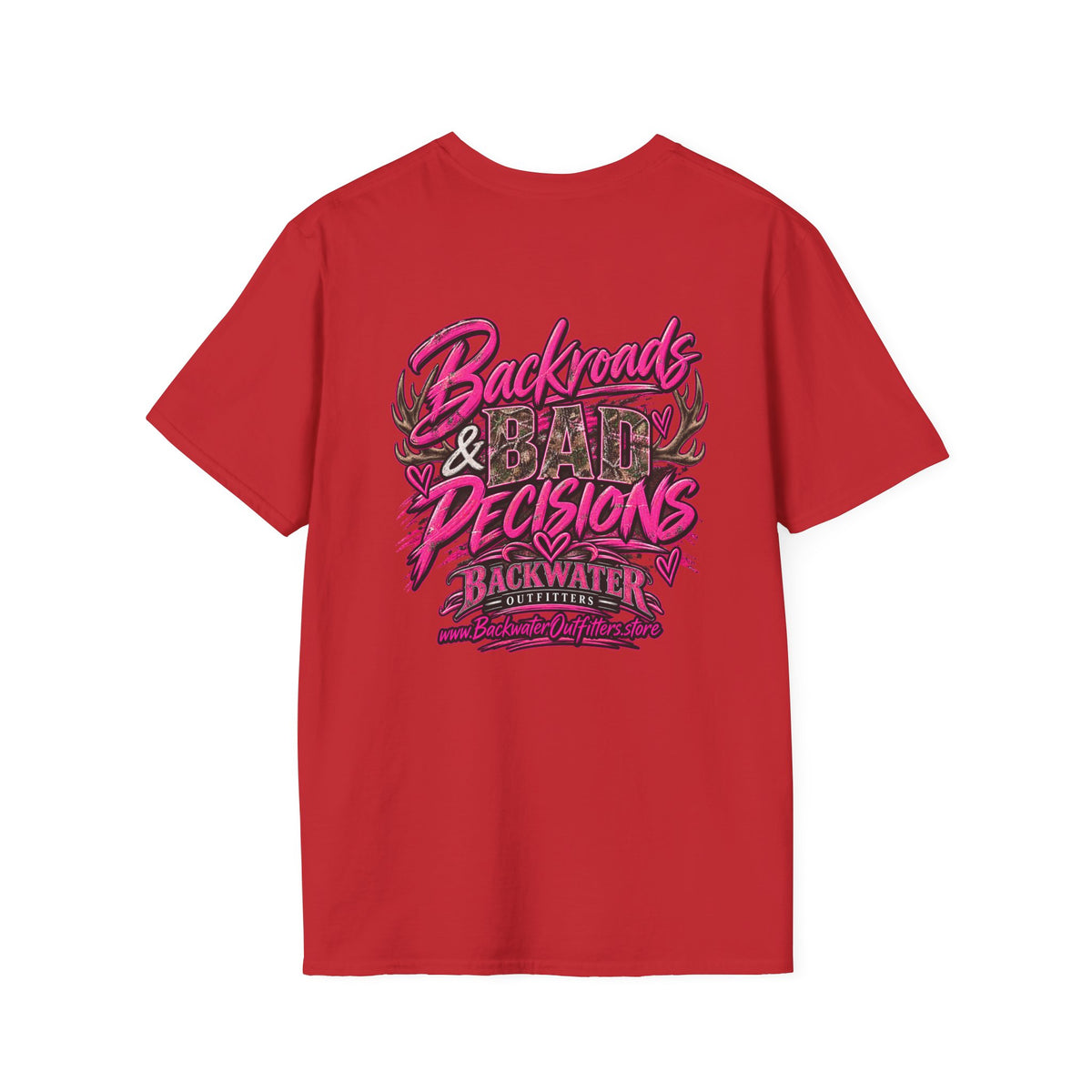 Women T-Shirt — "Backwater & Bad Decisions" Graphic Tee (Pink Palm Beach Vibes) Printify