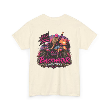Backwater Outfitters Graphic Tee — Retro Sunset Fishing ATV Shirt