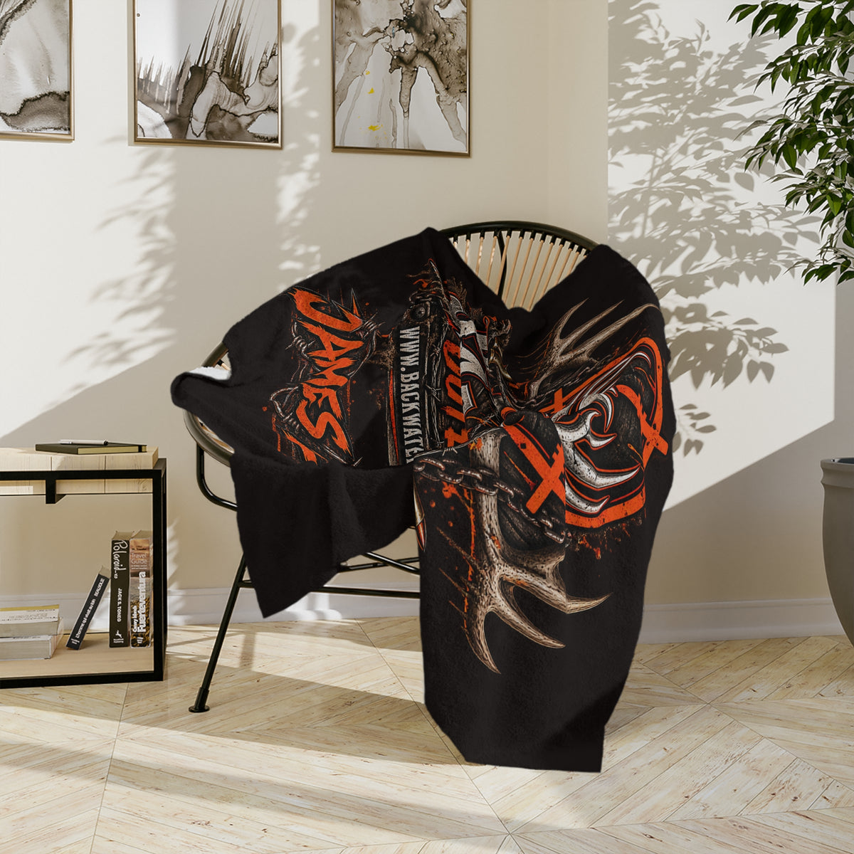 Backwater Outfitters Personalized Velveteen Blanket — "James Luker" Hunting Logo Throw Printify