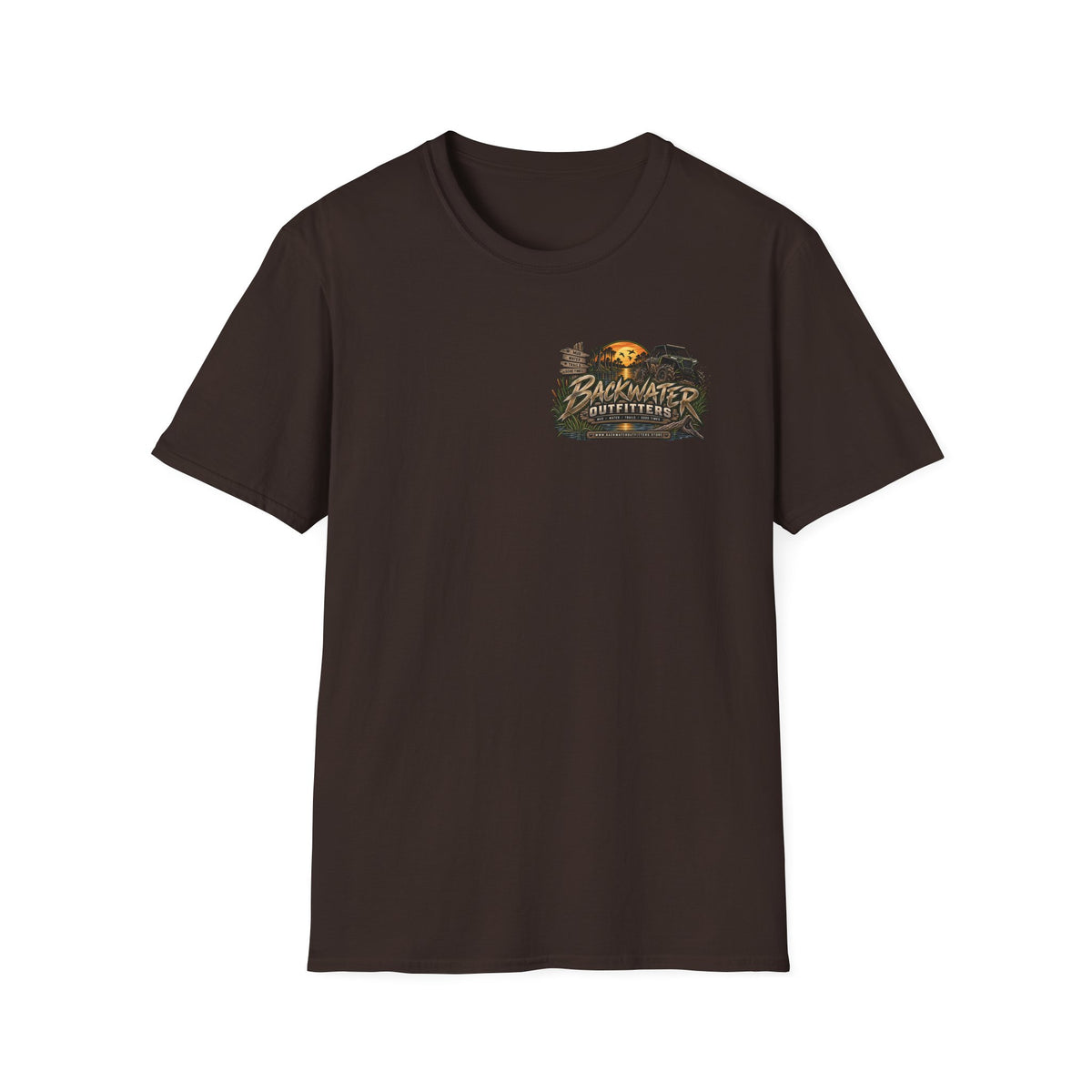 Simply Backwater Outfitters Fishing Tee – Sunset Swamp Outdoor Shirt Printify