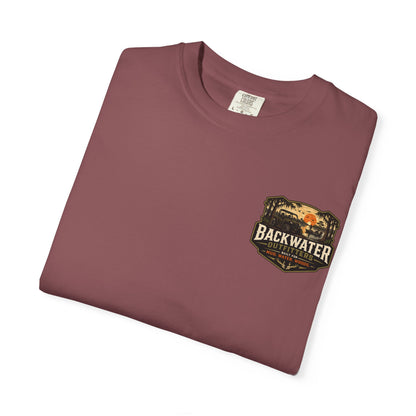 Backwater Outfitters Sunset Canoe T-Shirt — "Built for Mud. Water. Woods."