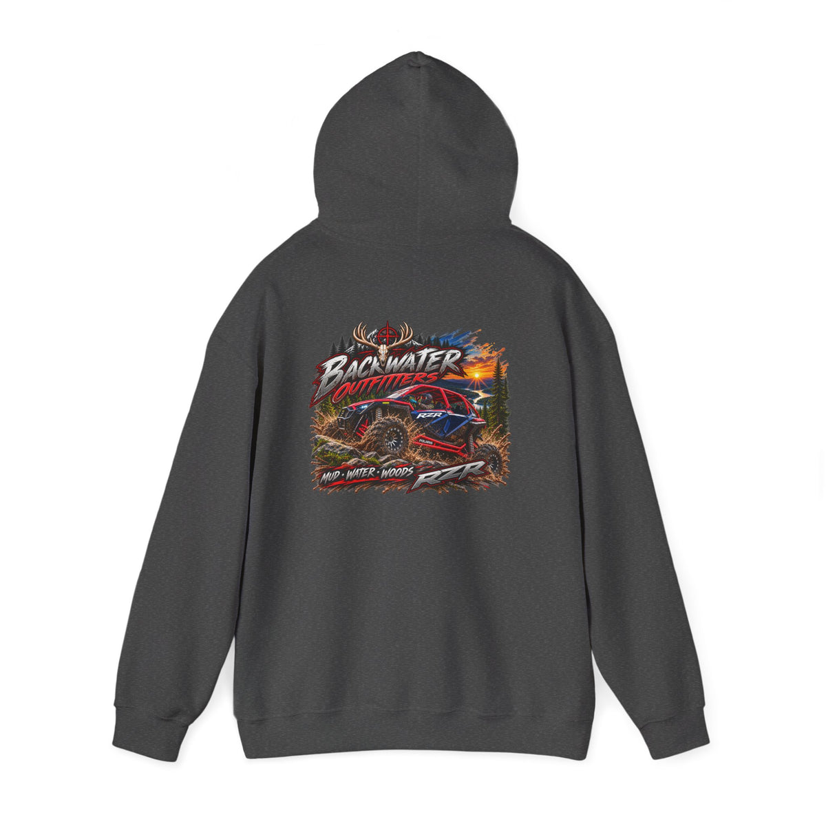 Backwater Outfitters Hoodie — American Flag Outdoor Fishing & Off-Road Pullover Printify