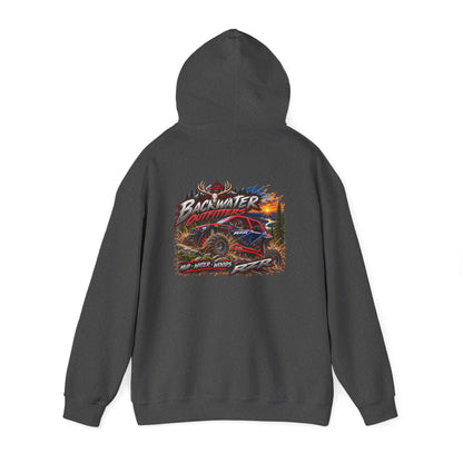 Backwater Outfitters Hoodie — American Flag Outdoor Fishing & Off-Road Pullover Printify