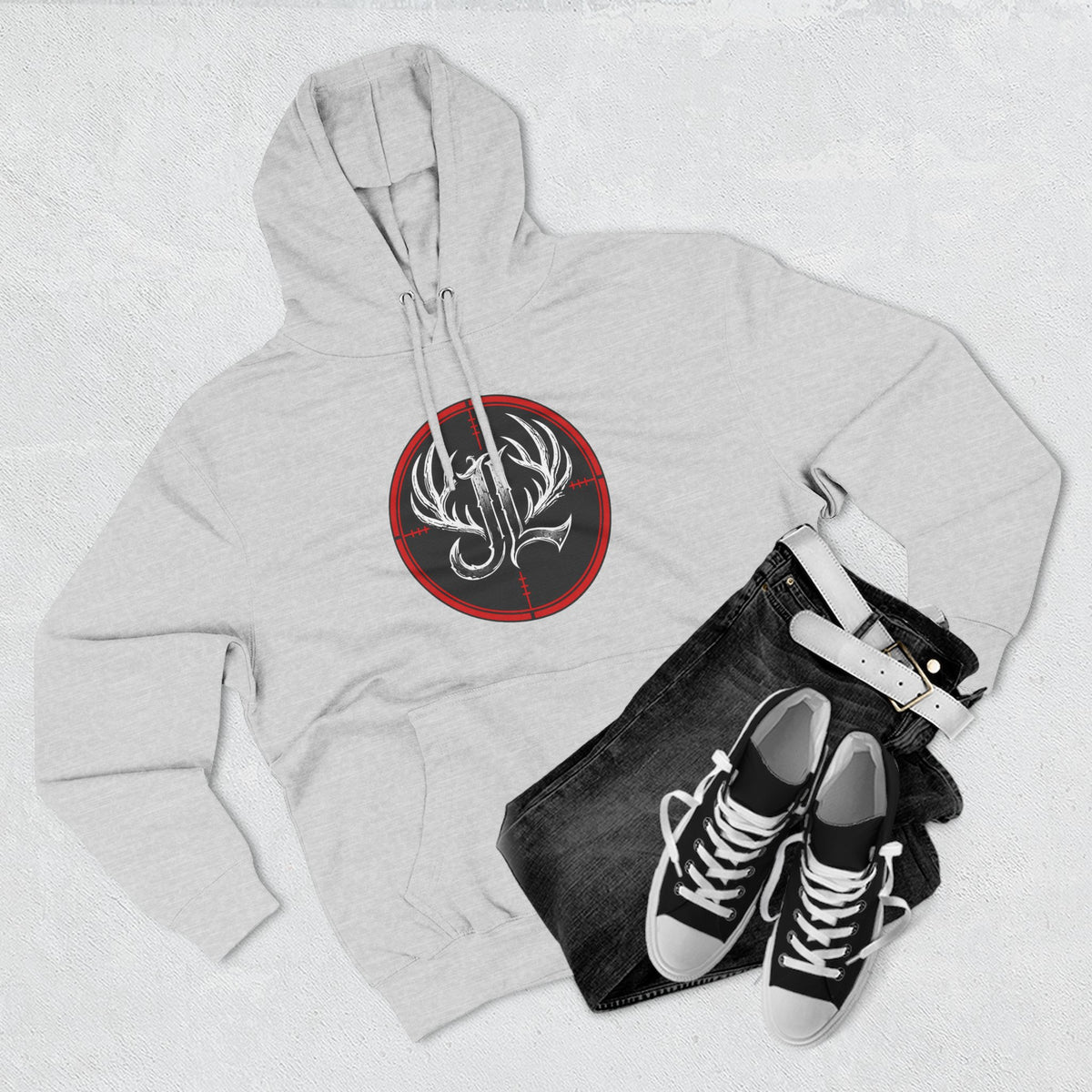 James Luker Hunting Logo Hoodie — Backwater Outfitters Antler Crest Fleece Hoodie Printify