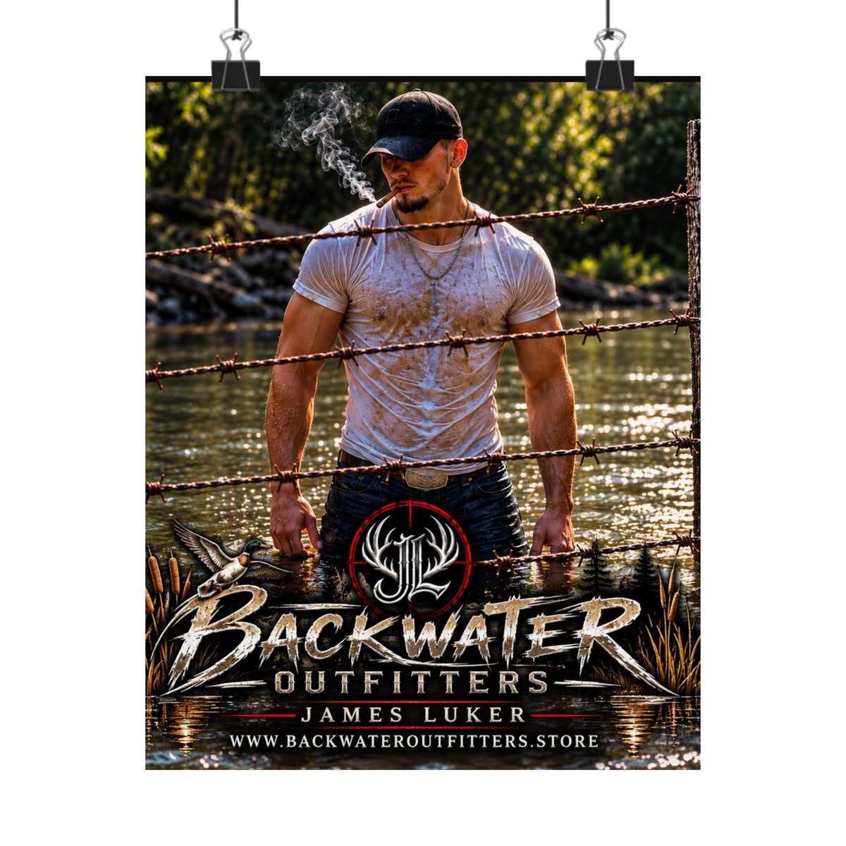 Backwater Outfitters Matte Poster — James Luker Fishing Cabin Wall Art Printify
